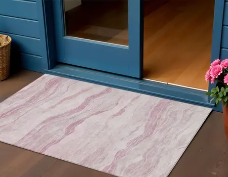 3' X 5' Pink Striped Washable Indoor Outdoor Area Rug
