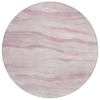8' Pink Round Striped Washable Indoor Outdoor Area Rug
