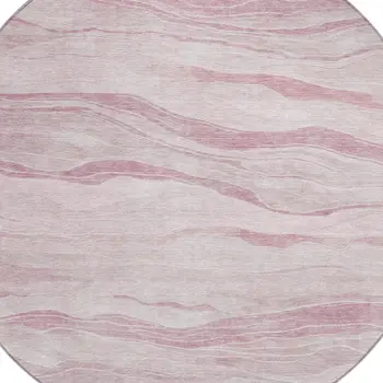 8' Pink Round Striped Washable Indoor Outdoor Area Rug
