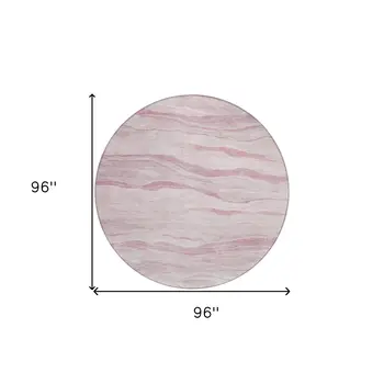 8' Pink Round Striped Washable Indoor Outdoor Area Rug