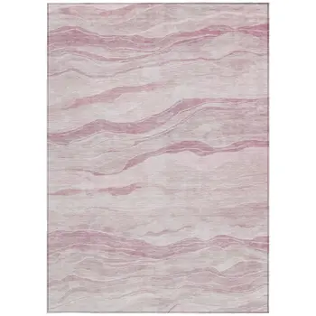 9' X 12' Pink Striped Washable Indoor Outdoor Area Rug
