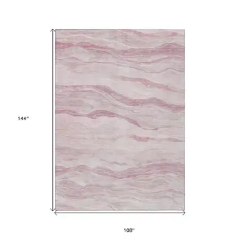 9' X 12' Pink Striped Washable Indoor Outdoor Area Rug