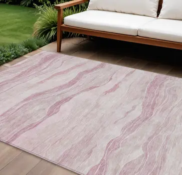 9' X 12' Pink Striped Washable Indoor Outdoor Area Rug