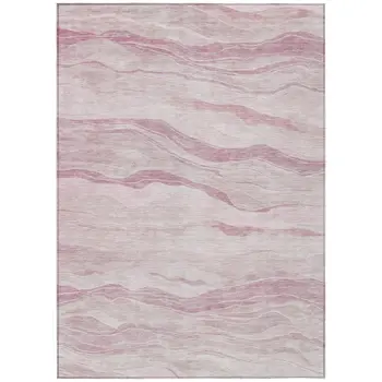 9' X 12' Pink Striped Washable Indoor Outdoor Area Rug
