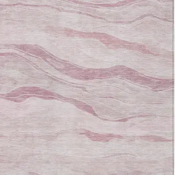 9' X 12' Pink Striped Washable Indoor Outdoor Area Rug