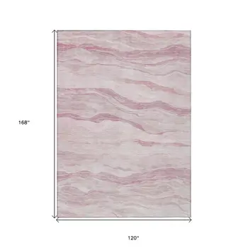 10' X 14' Pink Striped Washable Indoor Outdoor Area Rug