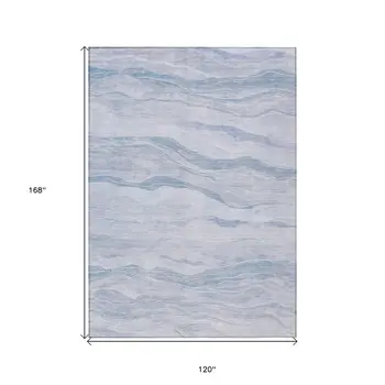 10' X 14' Sky Blue Striped Washable Indoor Outdoor Area Rug