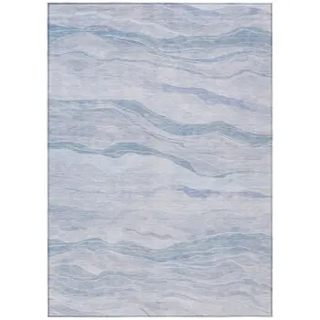 10' X 14' Sky Blue Striped Washable Indoor Outdoor Area Rug