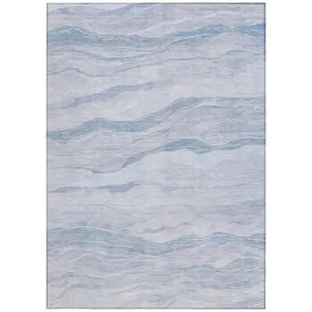 10' X 14' Sky Blue Striped Washable Indoor Outdoor Area Rug