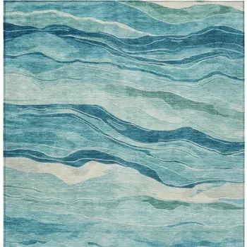 3' X 5' Turquoise Striped Washable Indoor Outdoor Area Rug