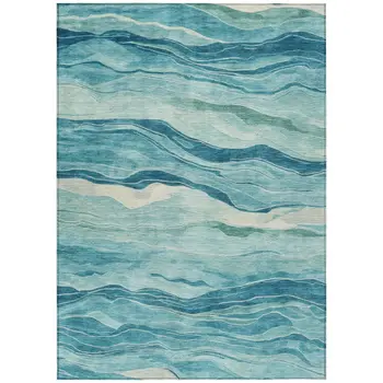 3' X 5' Turquoise Striped Washable Indoor Outdoor Area Rug