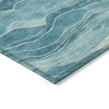 5' X 8' Turquoise Striped Washable Indoor Outdoor Area Rug