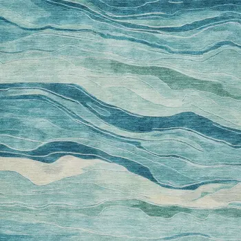 8' X 10' Turquoise Striped Washable Indoor Outdoor Area Rug