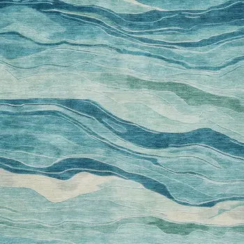 10' X 14' Turquoise Striped Washable Indoor Outdoor Area Rug