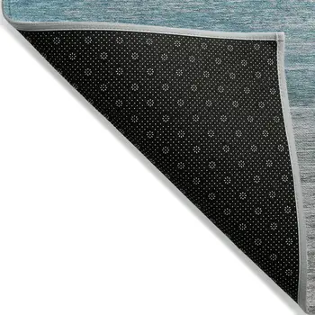 5' X 8' Sky Blue Striped Washable Indoor Outdoor Area Rug