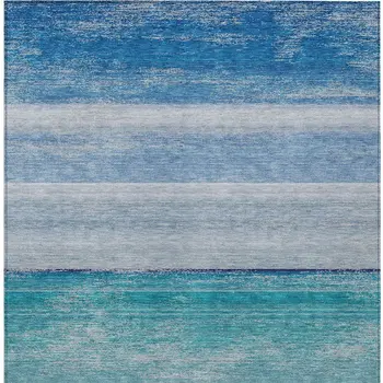 8' X 10' Sky Blue Striped Washable Indoor Outdoor Area Rug