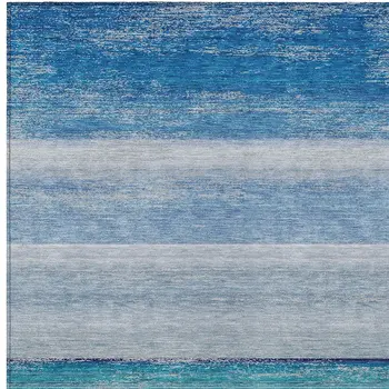 9' X 12' Sky Blue Striped Washable Indoor Outdoor Area Rug