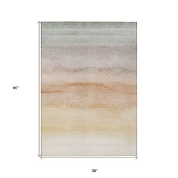 3' X 5' Coral Striped Washable Indoor Outdoor Area Rug
