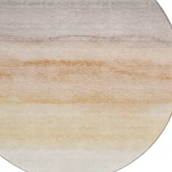 8' Coral Round Striped Washable Indoor Outdoor Area Rug
