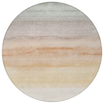 8' Coral Round Striped Washable Indoor Outdoor Area Rug