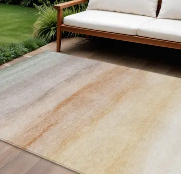 9' X 12' Coral Striped Washable Indoor Outdoor Area Rug