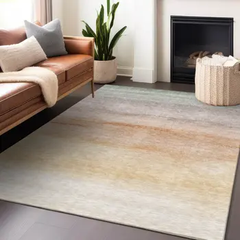 9' X 12' Coral Striped Washable Indoor Outdoor Area Rug