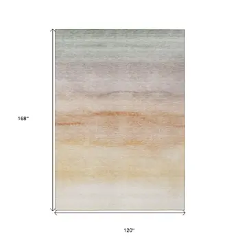 10' X 14' Coral Striped Washable Indoor Outdoor Area Rug