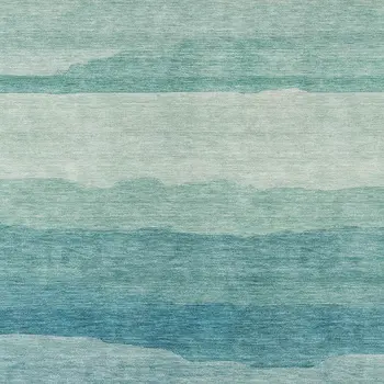 5' X 8' Turquoise Striped Washable Indoor Outdoor Area Rug
