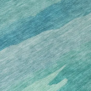 8' Turquoise Round Striped Washable Indoor Outdoor Area Rug