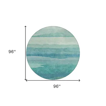 8' Turquoise Round Striped Washable Indoor Outdoor Area Rug