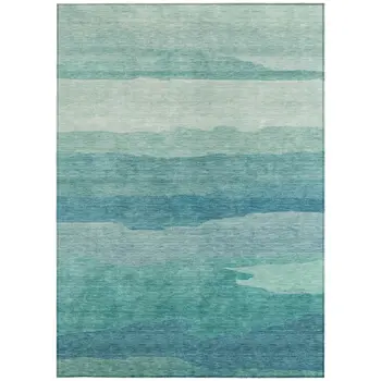 8' X 10' Turquoise Striped Washable Indoor Outdoor Area Rug