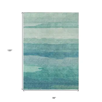 8' X 10' Turquoise Striped Washable Indoor Outdoor Area Rug