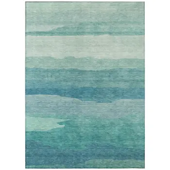 8' X 10' Turquoise Striped Washable Indoor Outdoor Area Rug