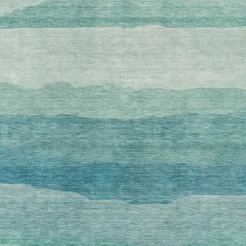 9' X 12' Turquoise Striped Washable Indoor Outdoor Area Rug