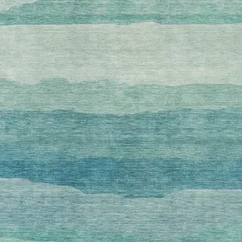 10' X 14' Turquoise Striped Washable Indoor Outdoor Area Rug