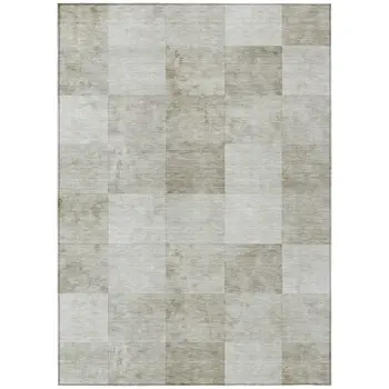 3' X 5' Beige Geometric Washable Indoor Outdoor Area Rug