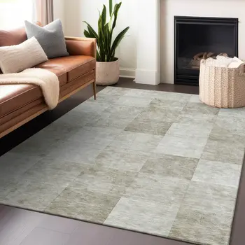 3' X 5' Beige Geometric Washable Indoor Outdoor Area Rug