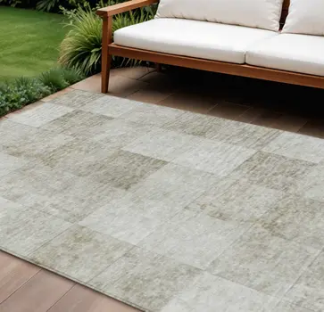 9' X 12' Beige Geometric Washable Indoor Outdoor Area Rug