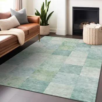 5' X 8' Blue Geometric Washable Indoor Outdoor Area Rug