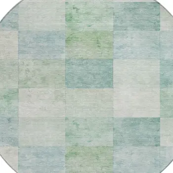 8' Blue Round Geometric Washable Indoor Outdoor Area Rug