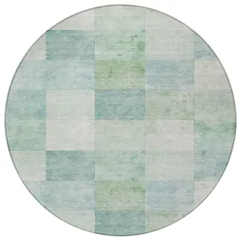 8' Blue Round Geometric Washable Indoor Outdoor Area Rug