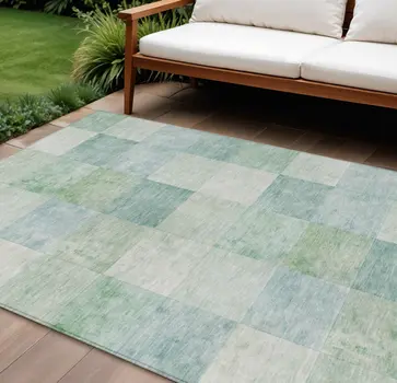 8' X 10' Blue Geometric Washable Indoor Outdoor Area Rug