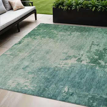 5' X 8' Emerald Abstract Washable Indoor Outdoor Area Rug
