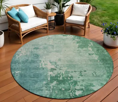 8' Emerald Round Abstract Washable Indoor Outdoor Area Rug