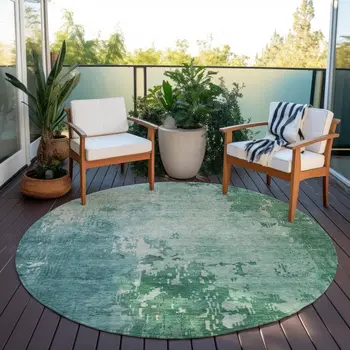 8' Emerald Round Abstract Washable Indoor Outdoor Area Rug