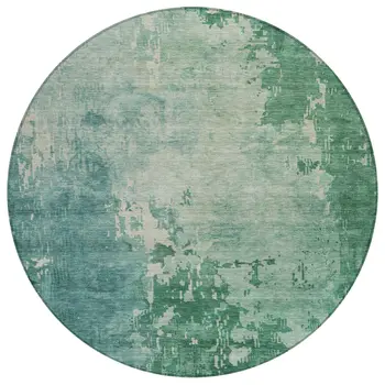 8' Emerald Round Abstract Washable Indoor Outdoor Area Rug