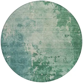 8' Emerald Round Abstract Washable Indoor Outdoor Area Rug