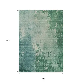 8' X 10' Emerald Abstract Washable Indoor Outdoor Area Rug