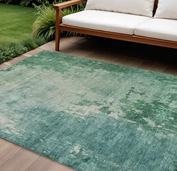8' X 10' Emerald Abstract Washable Indoor Outdoor Area Rug