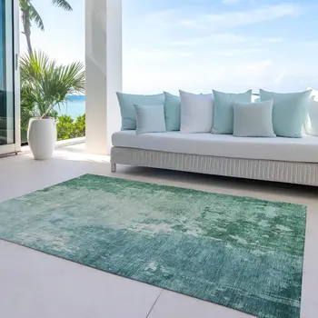 8' X 10' Emerald Abstract Washable Indoor Outdoor Area Rug
